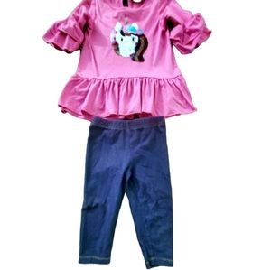 Rare Editions Pink Ruffled Unicorn Top 3T & Carters Blue Jean Capris 3T